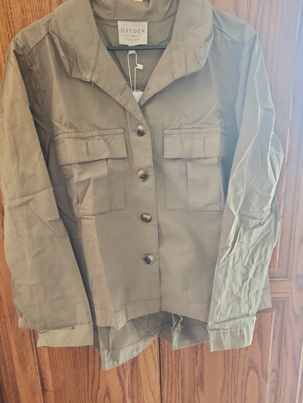 olive green utility jacket shacket cargo shirt High-Low Size Large
